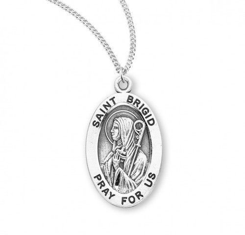 Sterling Silver Oval St. Brigid Medal - 18" Chain