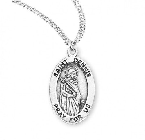 Sterling Silver Oval St. Dennis Medal - 20" Chain