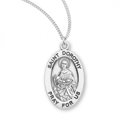 Sterling Silver Oval St. Dorothy Medal - 18" Chain