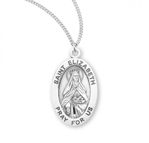 Sterling Silver Oval St. Elizabeth Medal - 18" Chain