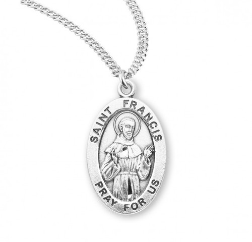 Sterling Silver Oval St. Francis Medal - 20" Chain