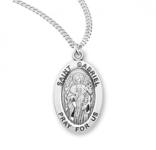 Sterling Silver Oval St. Gabriel Medal - 20" Chain