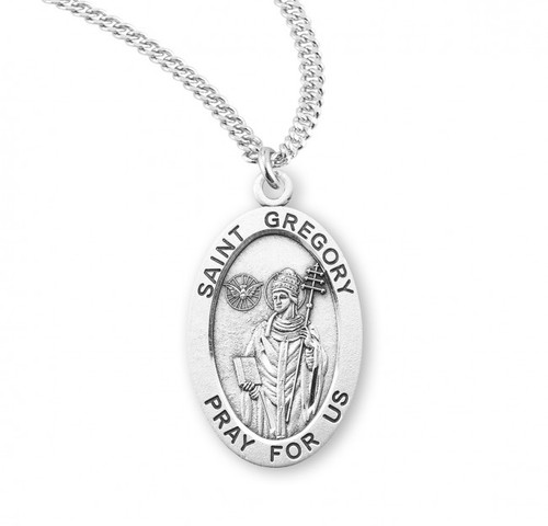 Sterling Silver Oval St. Gregory Medal - 20" Chain