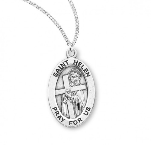 Sterling Silver Oval St. Helen Medal - 18" Chain