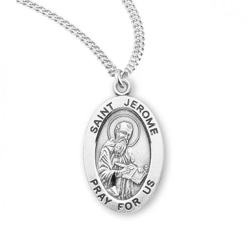 Sterling Silver Oval St. Jerome Medal - 20" Chain