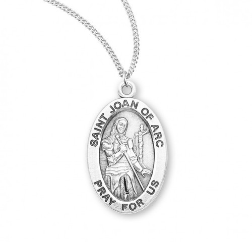 Sterling Silver Oval St. Joan of Arc Medal - 18" Chain