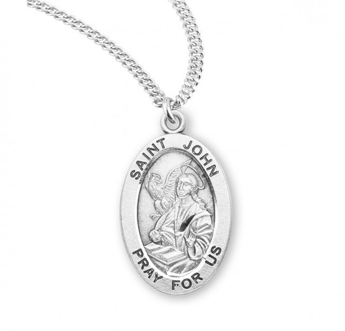 Sterling Silver Oval St. John the Evangelist Medal - 20" Chain
