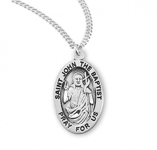 Sterling Silver Oval St. John the Baptist Medal - 20" Chain