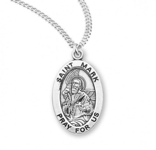 Sterling Silver Oval St. Mark Medal - 20" Chain
