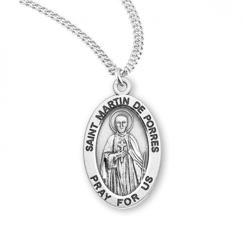 Sterling Silver Oval St. Martin de Porres Medal - 20" Chain