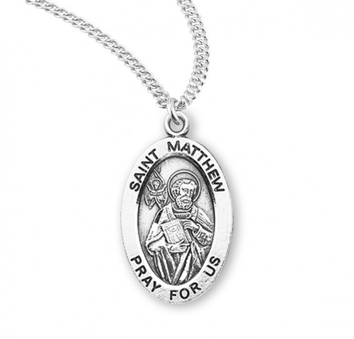 Sterling Silver Oval St. Matthew Medal - 20" Chain