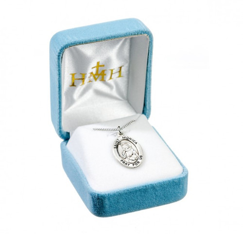 Sterling Silver Oval St. Monica Medal - 18" Chain