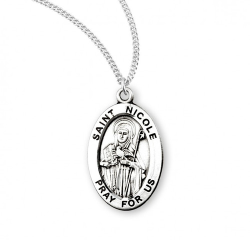 Sterling Silver Oval St. Nicole Medal - 18" Chain