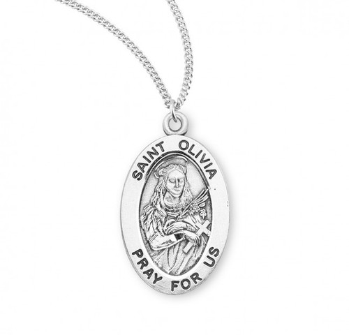 Sterling Silver Oval St. Olivia Medal - 18" Chain