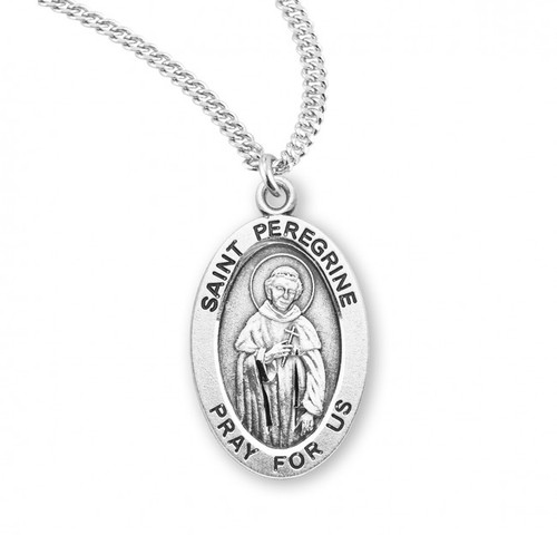 Sterling Silver Oval St. Peregrine Medal - 20" Chain