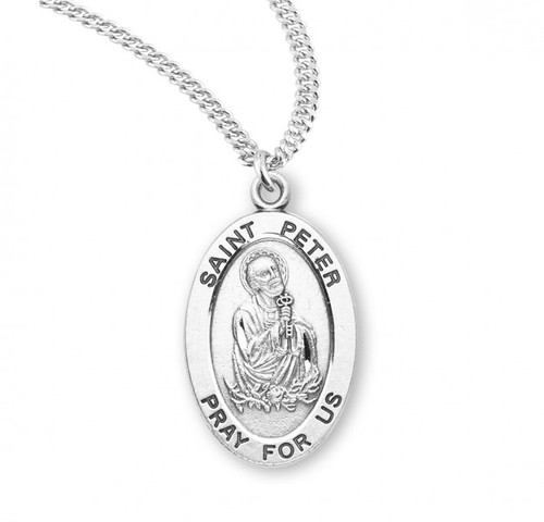 Sterling Silver Oval St. Peter Medal - 20" Chain