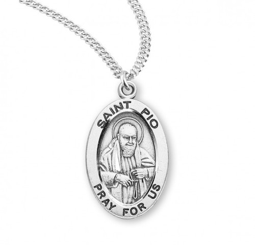 Sterling Silver Oval St. Padre Pio Medal - 20" Chain