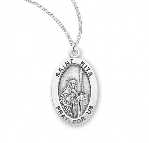 Sterling Silver Oval St. Rita Medal - 18" Chain
