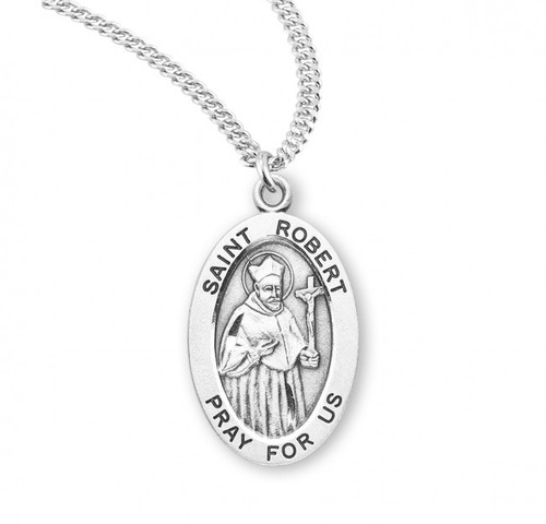 Sterling Silver Oval St. Robert Medal - 20" Chain