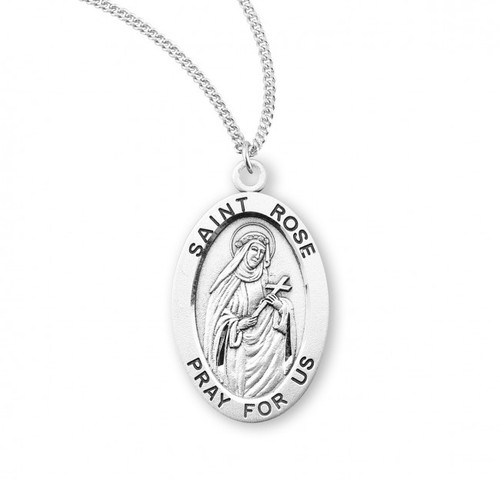 Sterling Silver Oval St. Rose Medal - 18" Chain