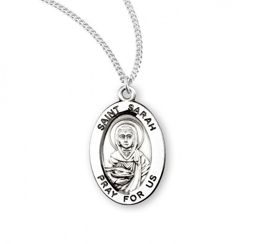 Sterling Silver Oval St. Sarah Medal - 18" Chain