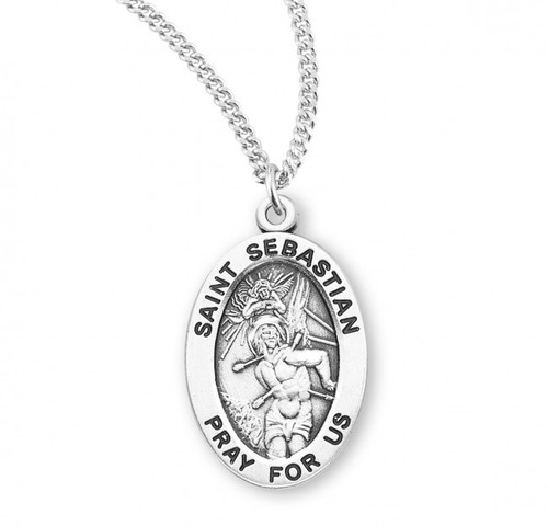Sterling Silver Oval St. Sebastian Medal - 20" Chain