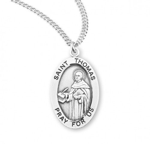 Sterling Silver Oval St. Thomas Aquinas Medal - 20" Chain