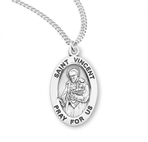Sterling Silver Oval St. Vincent Medal - 20" Chain