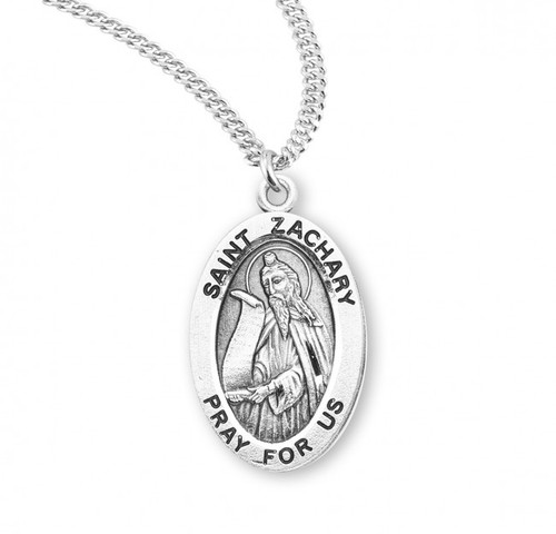 Sterling Silver Oval St. Zachary Medal - 20" Chain