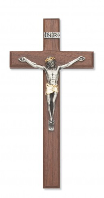 10" Walnut Cross with Two-Toned Corpus. Packaged in a deluxe gift box. Ideal wedding or house warming present