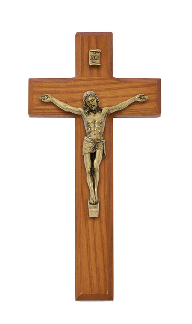 Walnut Stained Crucifix with Gold Corpus - 7"