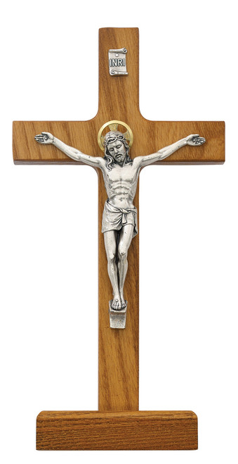 Walnut Stain Standing Crucifix - 8"