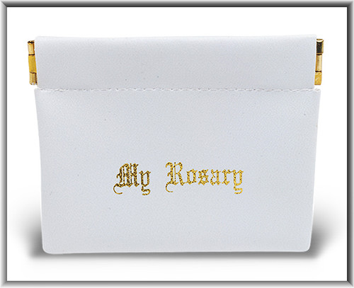 "My Rosary" - White Rosary Squeeze Pouch ~ Pouch measures 3" x 3.25" and is made of a vinyl leatherette.  Rosary is not Included