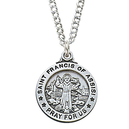 Sterling Silver Round St. Francis Medal - 20" Chain