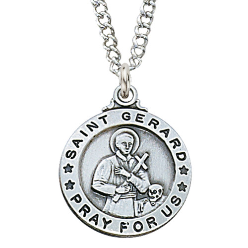 Sterling Silver St. Gerard Round Medal - 20" Chain