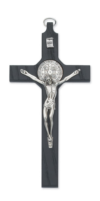 St Benedict Black Wood Crucifix - 8"