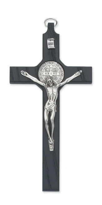 St Benedict Black Wood Crucifix - 8"