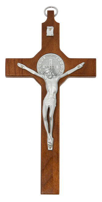 St. Benedict Walnut Stained Wall Crucifix 