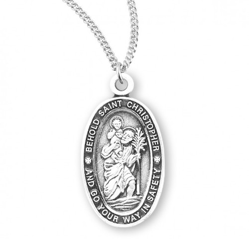 Sterling Silver Small Oval St. Christopher Medal - 18" Chain