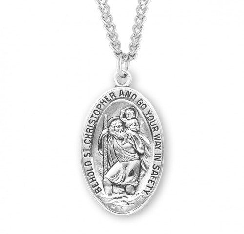 Sterling Silver Oval St. Christopher Medal - 24" Chain