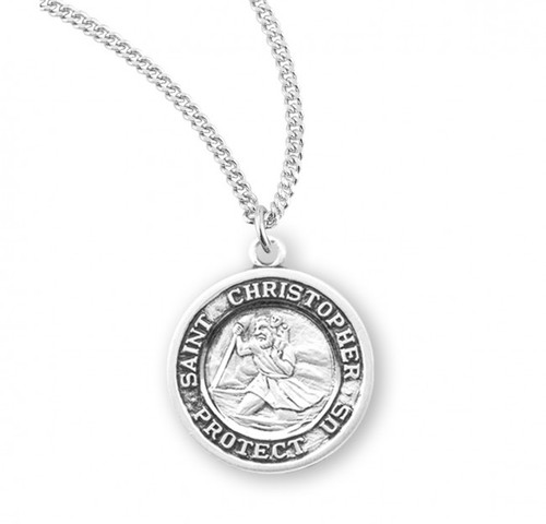 Sterling Silver Round St. Christopher Medal - 18" Chain