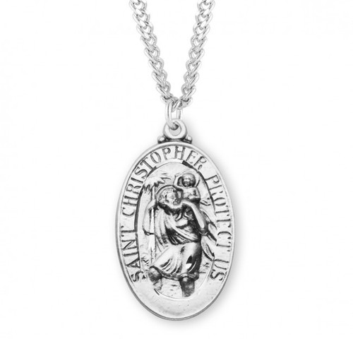 Sterling Silver or Gold-over Sterling Silver St. Christopher Medal - 24" Chain