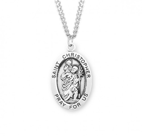 Sterling Silver Oval Saint Christopher Medal - 24" Chain