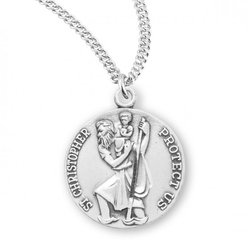 Round Sterling Silver St. Christopher Medal - 20" Chain