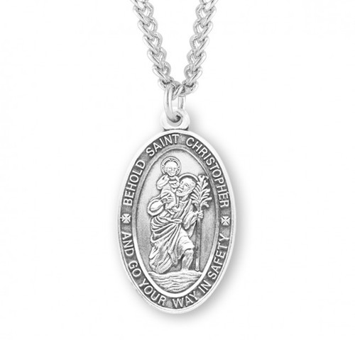 Sterling Silver Oval St Christopher Medal - 24" Chain
