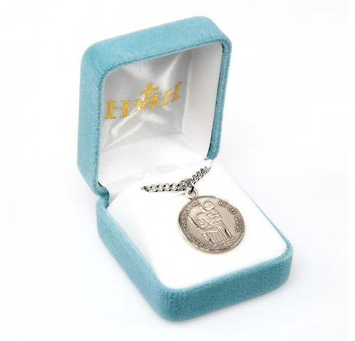 St Christopher medal  comes in a deluxe velour gift box. 