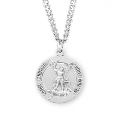 Sterling Silver Round St. Michael with Guardian Angel Medal - 24" Chain