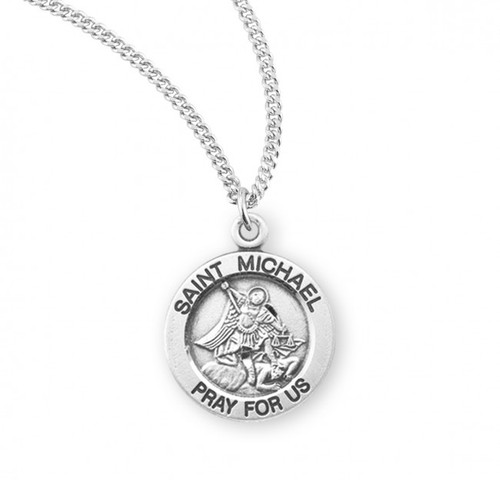 Sterling Silver or Gold-over Sterling Silver Round St. Michael Medal - 18" Chain