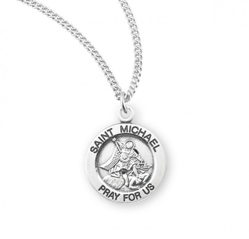 Sterling Silver or Gold-over Sterling Silver Round St. Michael Medal - 18" Chain