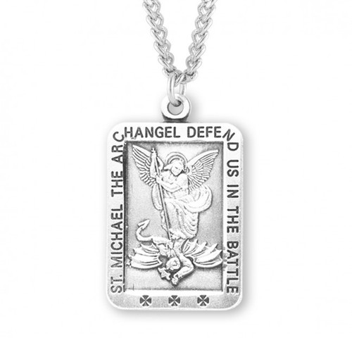 Sterling Silver Square St. Michael Medal - 24" Chain